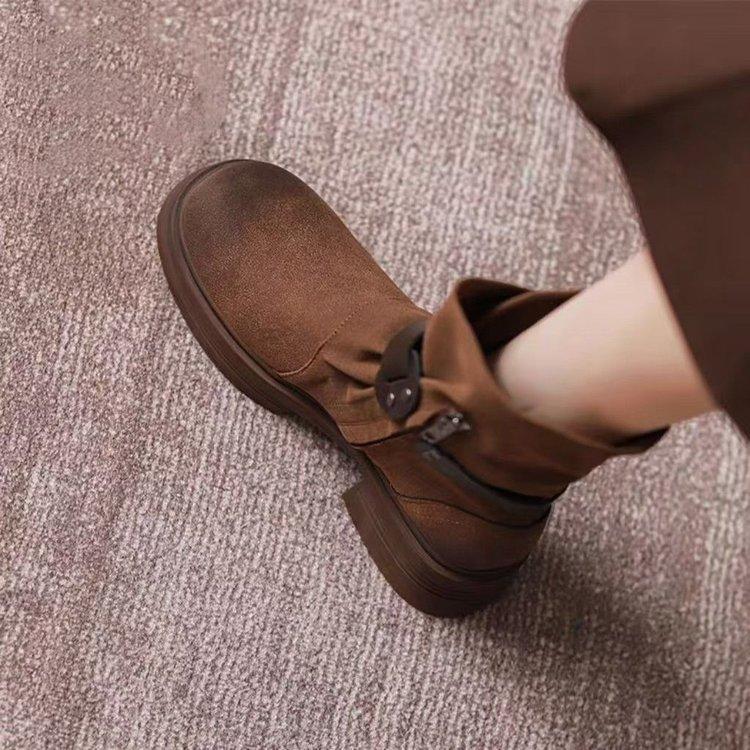 Fashion British Style Fashion Versatile Womens Boots 2025 Autumn New Round Head Platform Locomotive Boots Velvet Warm Short Boot Women