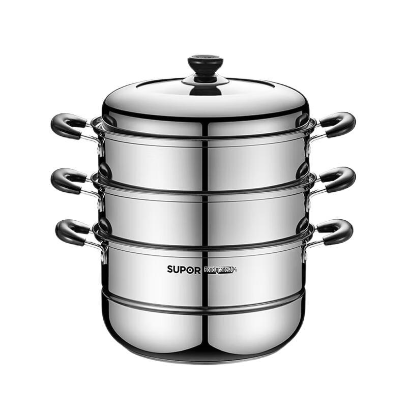 Supor VZ26BS03 26cm 3-Tier 304 Stainless Steel Multi-functional Steamer