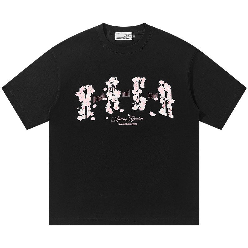 HACR | Harshandcruel Falling Cherry Blossom Loose round Neck Couple Chinese Fad Short Sleeve T-shirt for Men and Women