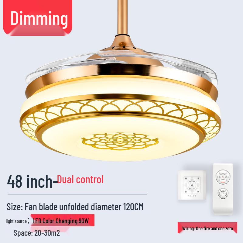 Smart Variable Frequency Ceiling Fan with Chandelier for Living Room, Bedroom, and Restaurant