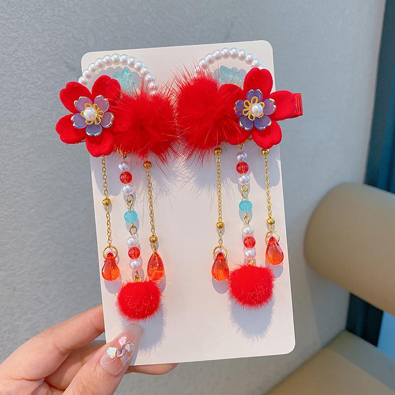 Chinese Style Children's New Year Kawaii Hair Clips Cheongsam Hanfu Hair Accessories Cosplay Hair Ball Hair Clip