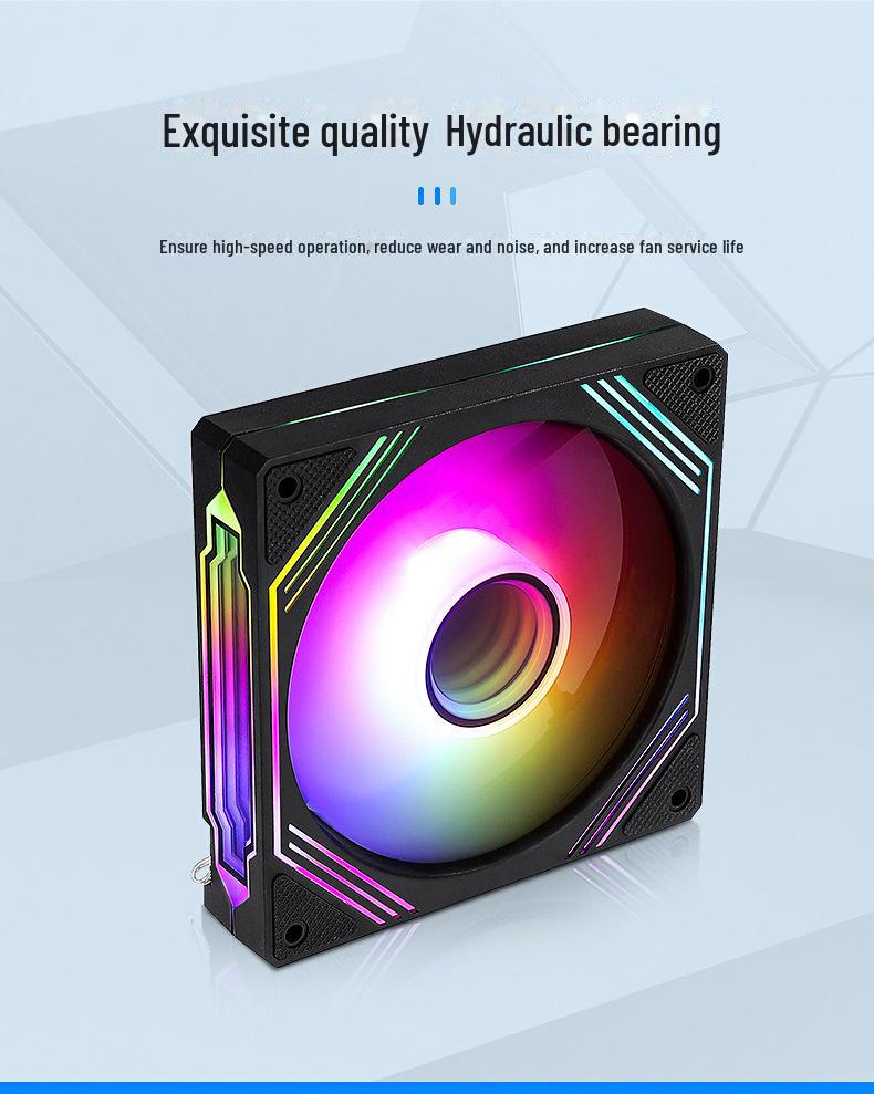 14cm Hydraulic Bearing Chassis Fan with RGB Sync, Shockproof Feet, and Silent Operation for PC Cases.