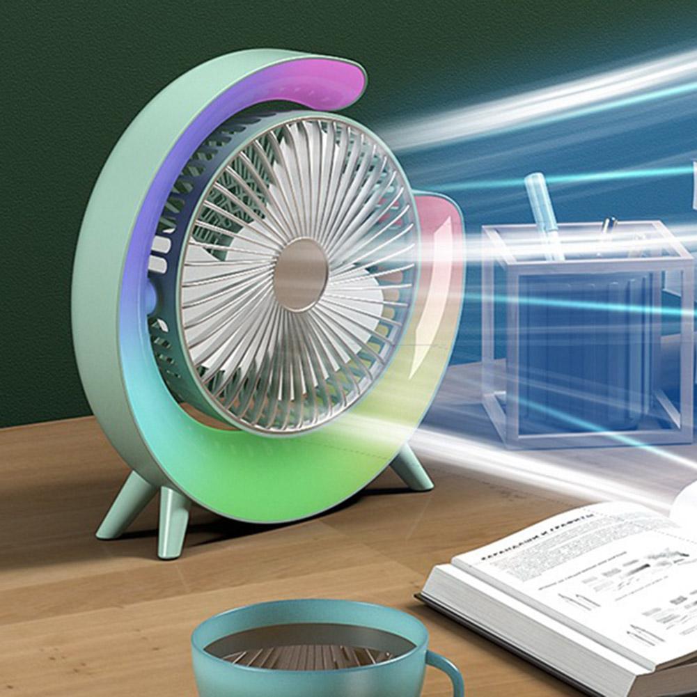 USB Personal Fan 3 Speeds Small Cooling Fan with Colorful Light Portable Table Fan for Home Office Bedroom Dorm Summer Gift