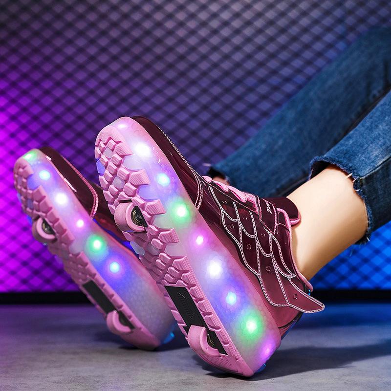 Buty do biegania dla dzieci Rolki z podwójnymi kółkami i błyskającymi diodami LED Tenisówki na kółkach dla nastolatków i studentów