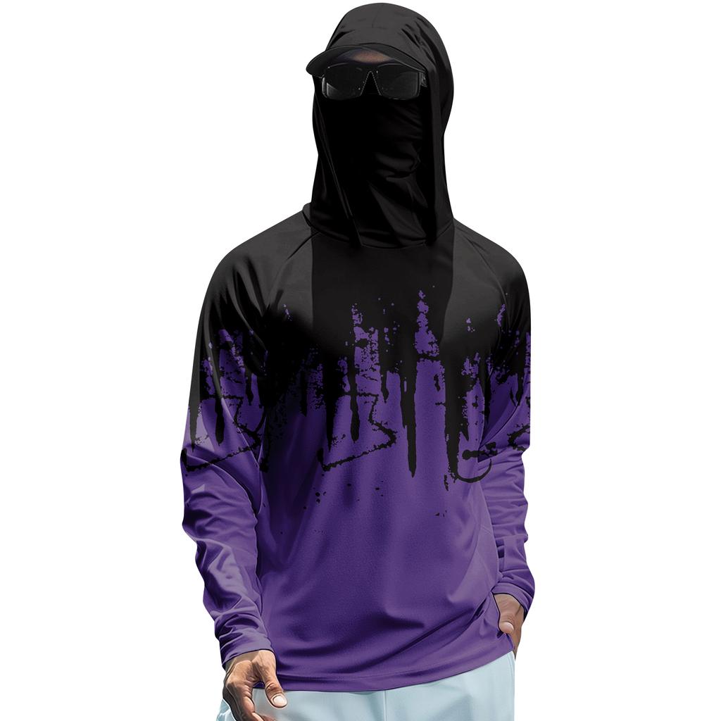 Men’s Summer Long Sleeve Hooded T Shirt Quick Dry Print Lightweight Sun Sports Fishing Gym Top