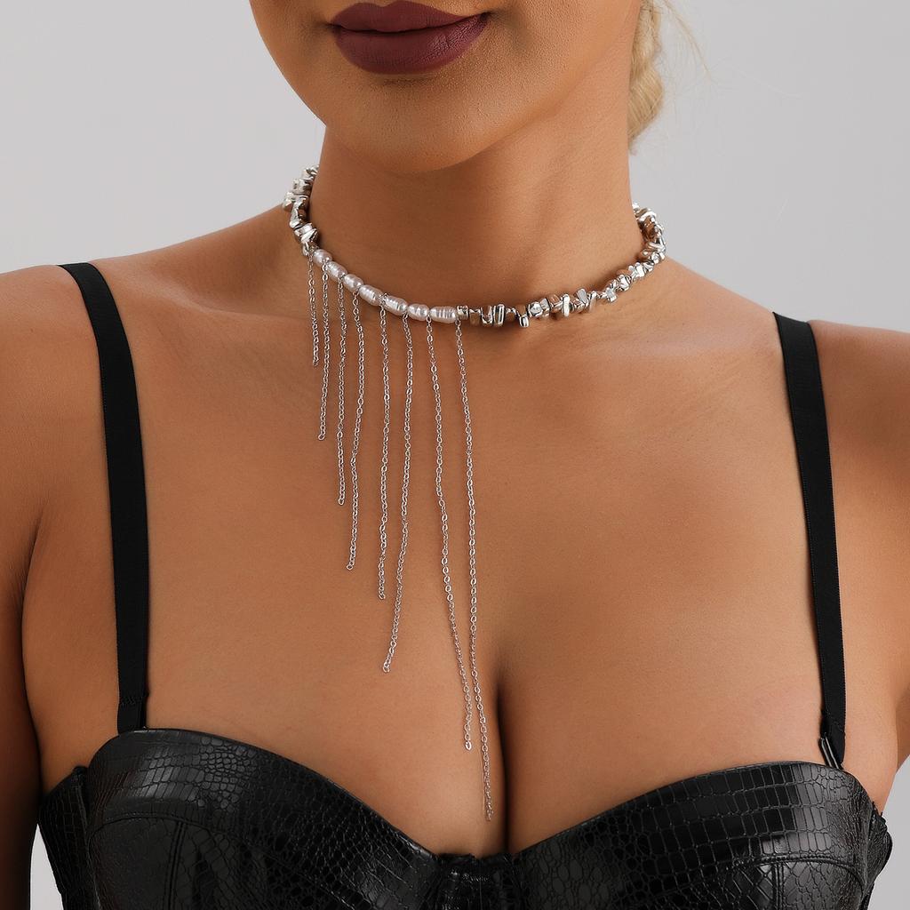 Versatile Beaded Tassels Necklace Adjustable Length Chain Party Wear Irregular Beaded Choker Necklace Jewelry Accessories Gift
