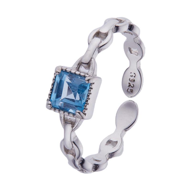 Color Treasure Ring S925 Sterling Silver Inlaid Natural Topaz Sugar Cube Open Ring Ring Fashion High Sense Women