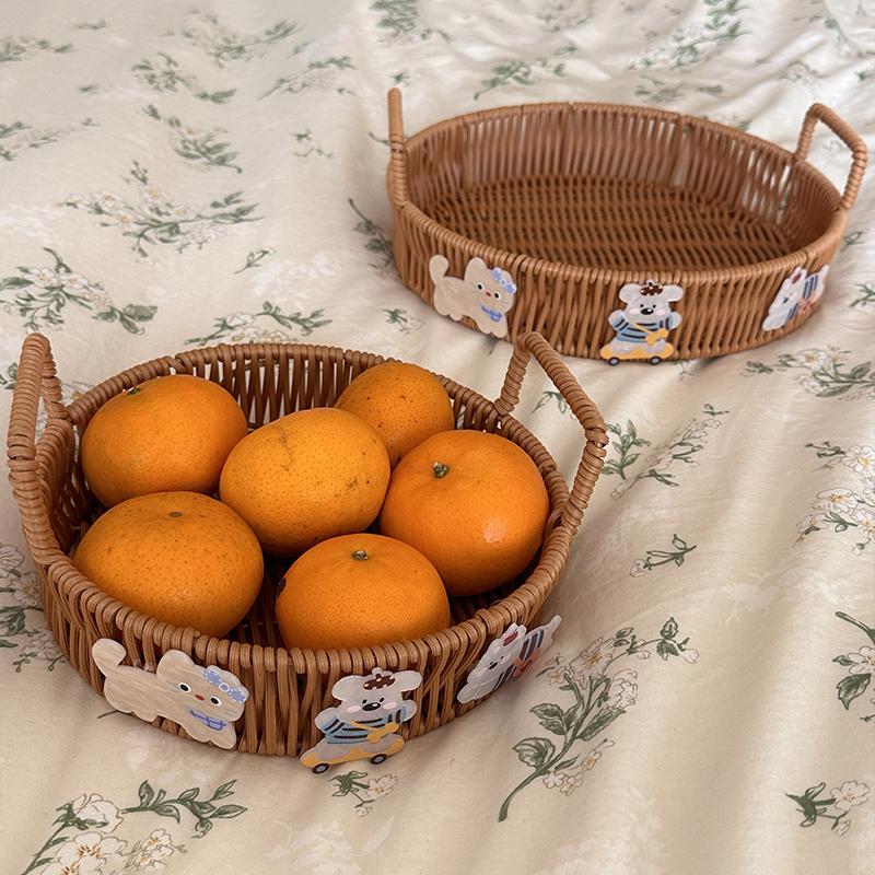1PC Imitation Rattan Storage Supplies Round Shape Home Storage Tray Party Food Plate Kitchen Handwoven Picnic Food Tray 3 Sizes