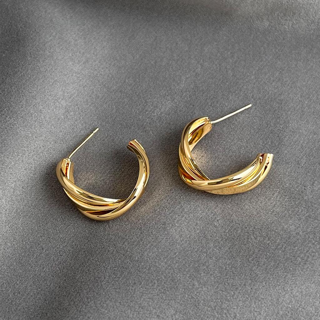 Premium 18k Gold-Plated Geometric Earrings with Thick 925 Silver Needles - High-End Niche Design