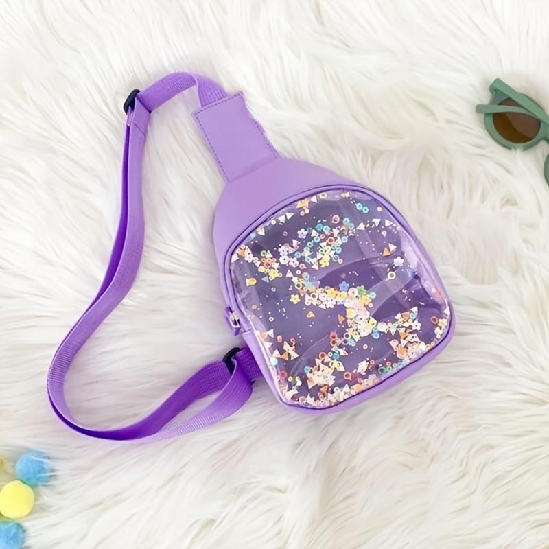Baby Girls Cute Colorful Transparent Sequin Waist Bag Lovely Children's Zipper Crossbody Bag Adjustable Straps Shoulder Bags