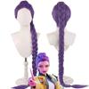 Long Braided Purple Cosplay Wig with Heat Resistant Synthetic Fiber for Halloween and Parties