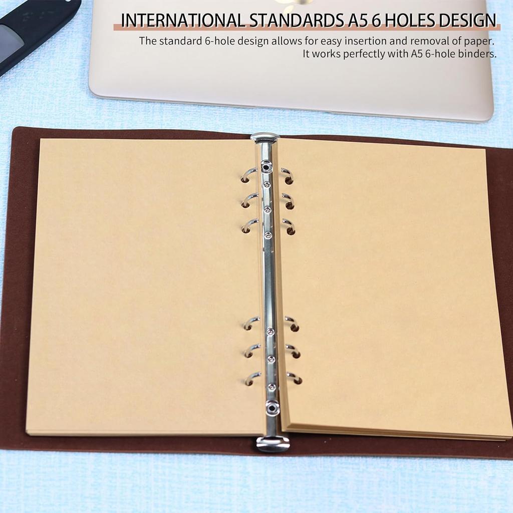A5 Refill Paper, Unlined Blank Kraft Paper,100GSM Thick Refillable Paper 6 Hole Filler erts Loose Leaf Paper,for A5 6 Ring Binder,80 Sheets (160