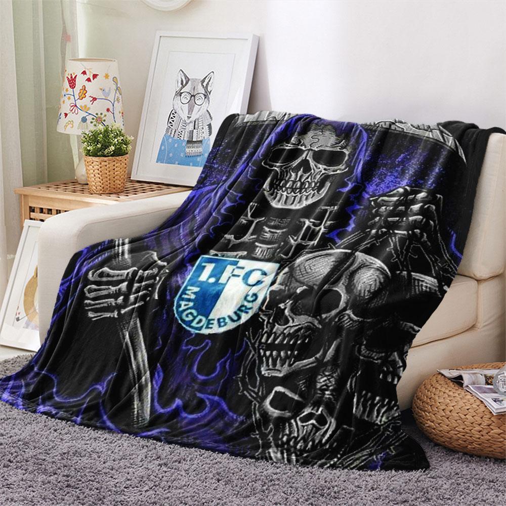 1PC 1. FC Magdeburg Flame Patterned Flannel Blanket Suitable For All Seasons for Home Decor Warmth and Comfort Gifts Holiday Present