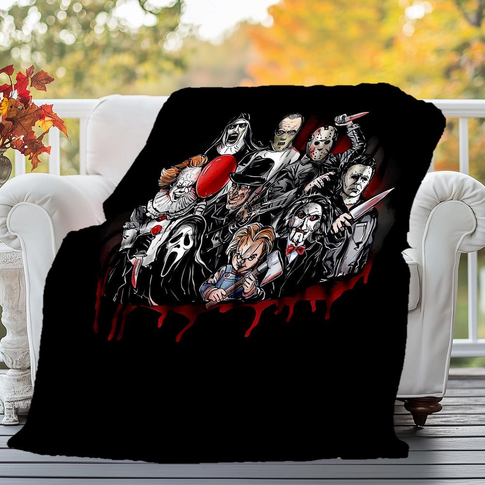 1pc Horror,Characters,Halloween Blanket Throw Blanket,Soft Bedding Cover,Flannel Blankets, Travel,Camping,All Seasons Use 102770