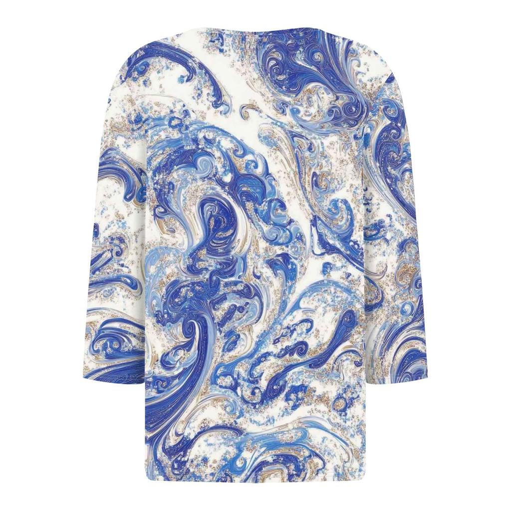 Γυναικείο T-Shirt με Πουέντα Κουμπί 3/4 Μανίκι Καθημερινό Σαββατοκύριακο Μόδα Βασικό V-Λαιμόκοψη Κανονικό Τοπ