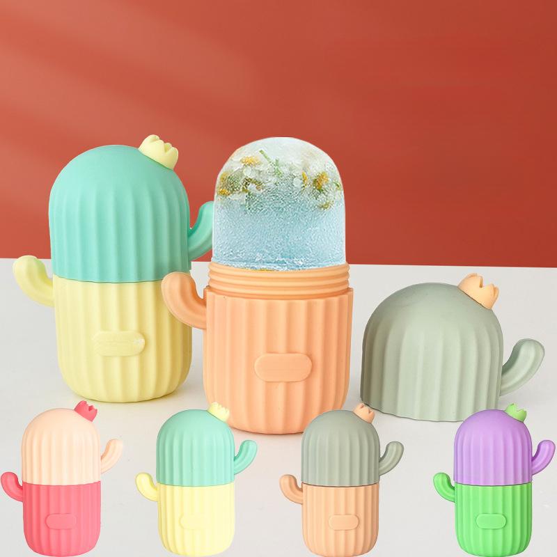Cactus Shape Ice Cube Roller Massager with Silicone Mold for Reducing Eye Puffiness Reusable Facial Spa Accessory