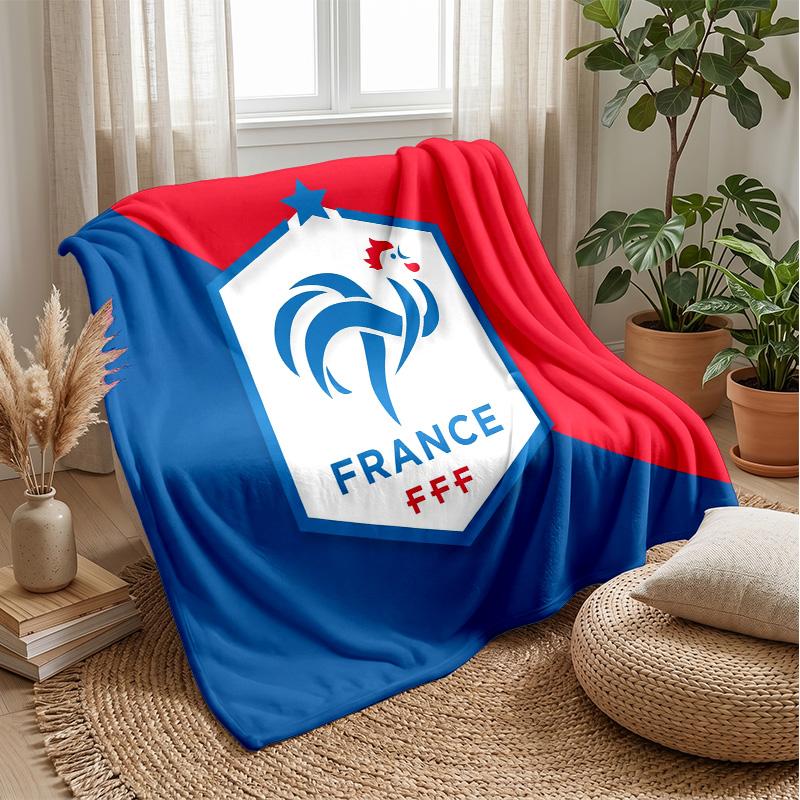 France Football Printed Flannel Blanket Skin Friendly Warm Decorative Throw for Indoor Couch Bed Daily Use