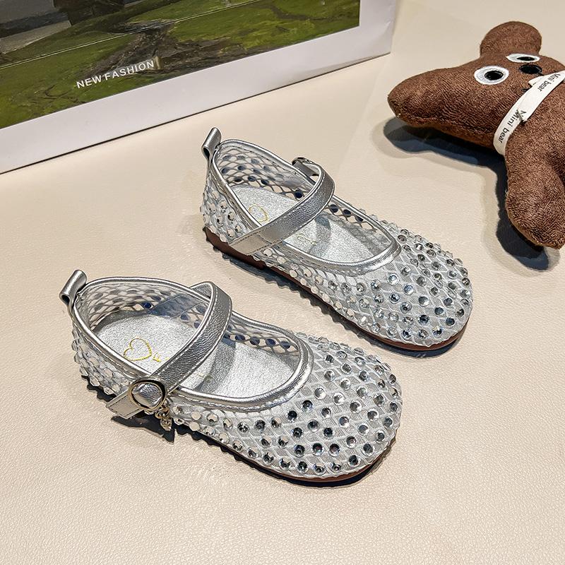 New Summer Children's Diamond Hollow Jelly Beach Shoes Princess Ballet Little Girl Single Shoes Shiny Soft Sole Kids Sandals