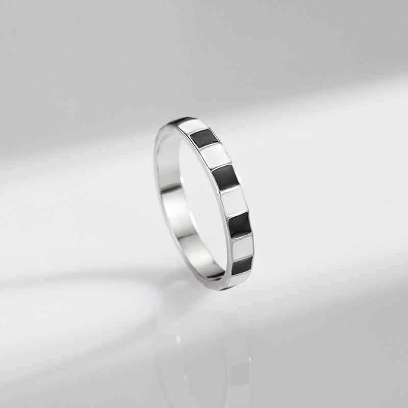 Modian 925 Sterling Silver Black And White Enamel Trendy Ring For Women Unique Design Rings Fine Jewelry Party Vacation Gift