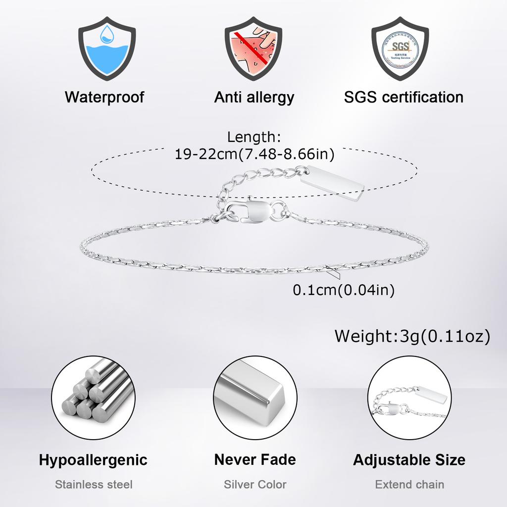 Vnox Slim Handmade Link Chain Bracelets for Men Boys, Adjustable Stainless Steel Stackable Links Wristband