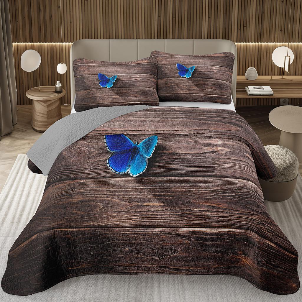 Butterfly Bedspread Twin/Queen/King Watercolor Botanical Floral Coverlet Fantasy Style Bedding Set Reversible Quilted Bedspreads
