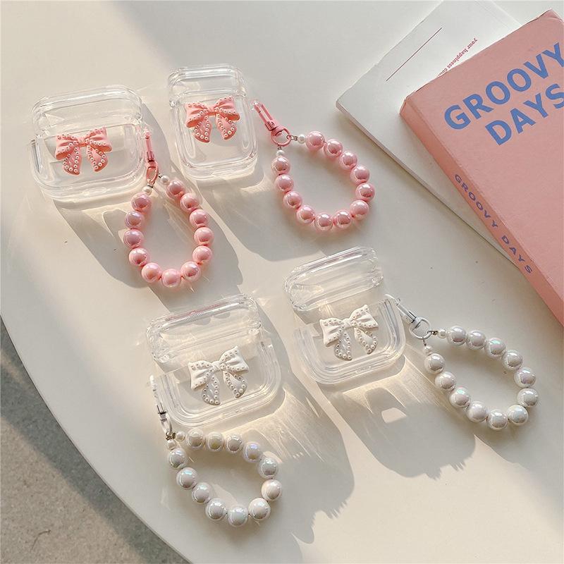 Bow Transparent Earphone Cover For Apple Airpod4 Bluetooth Protective Cover Airpodpro Bead Bracelet 3