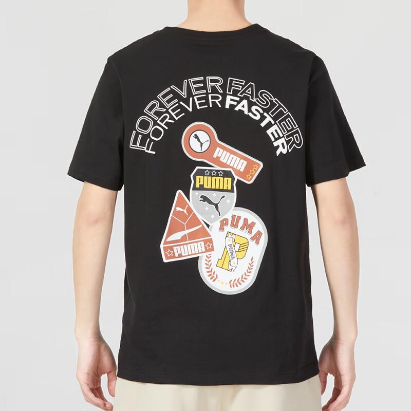 PUMA Logo Print Crew Neck Short Sleeve T-Shirt Men Tops Black 623250-01