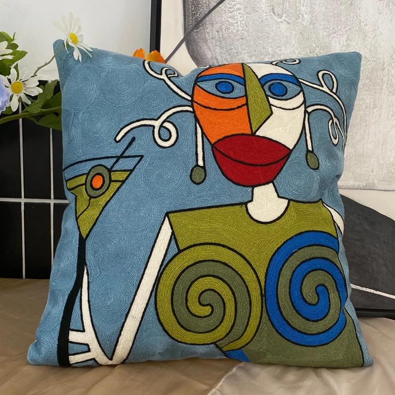 Stickerei Abstrakt Kissenbezug Baumwolle Kissenbezüge Picasso Dekorativ Überwurf Kissenbezüge für Sofa Wohnzimmer Heimdeko