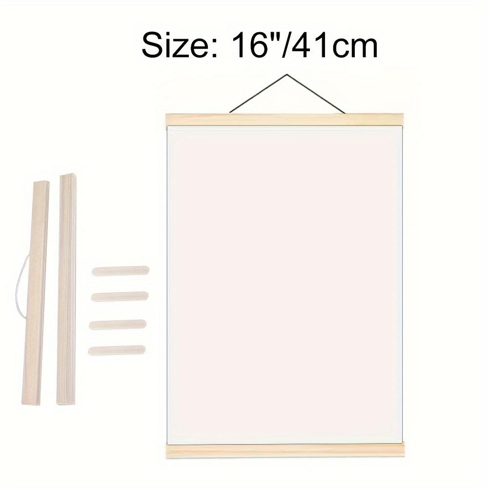 A Modern Style Solid Wood Poster Frame Hanger with Interchangeable Spacers for Rectangular Clip Picture Frames, Vertical Orientation, Reusable DIY