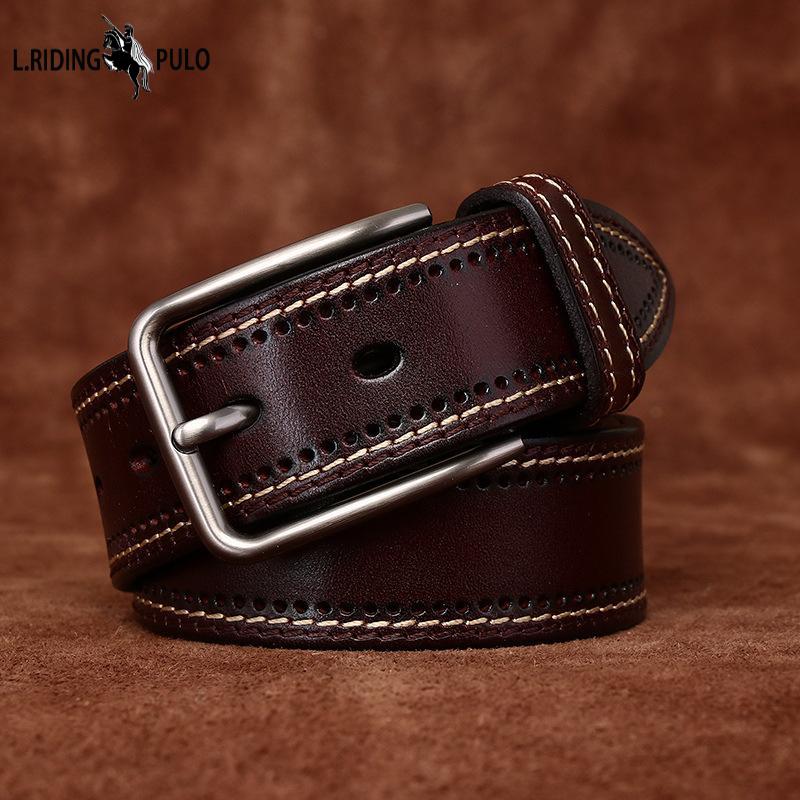 Belt Men's All-Matching Fashion Casual Hollow Out Leather Vegetable Tanned Full-Grain Leather Cowhide Pin Buckle Handmade Belt Men