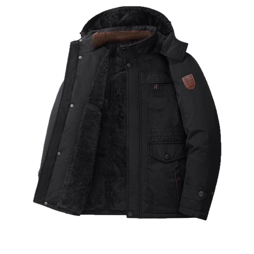 Men's Mid-Length Winter Coat, Fleece-Lined and Extra Thick for Middle-Aged and Elderly