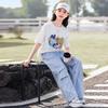 Girl's Summer Casual Short Sleeve T-shirt Wide-leg Pants Set