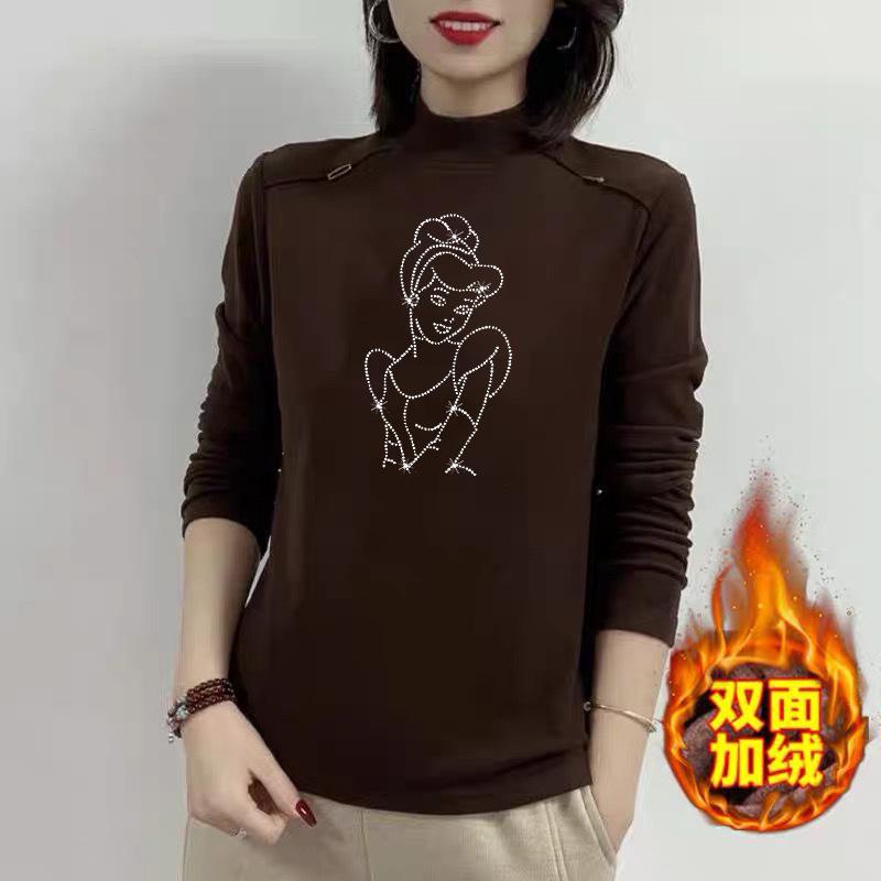 Thickened Warm Semi-turtleneck Bottoming Shirt for Women's Autumn and Winter New Slim-fitting Long-sleeved Solid-color Middle-aged Top for Women