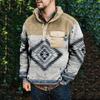 Men's Printed Plush Warm Coat Fleece Sweater Casual Coat Pocket Sweater  Winter Coat