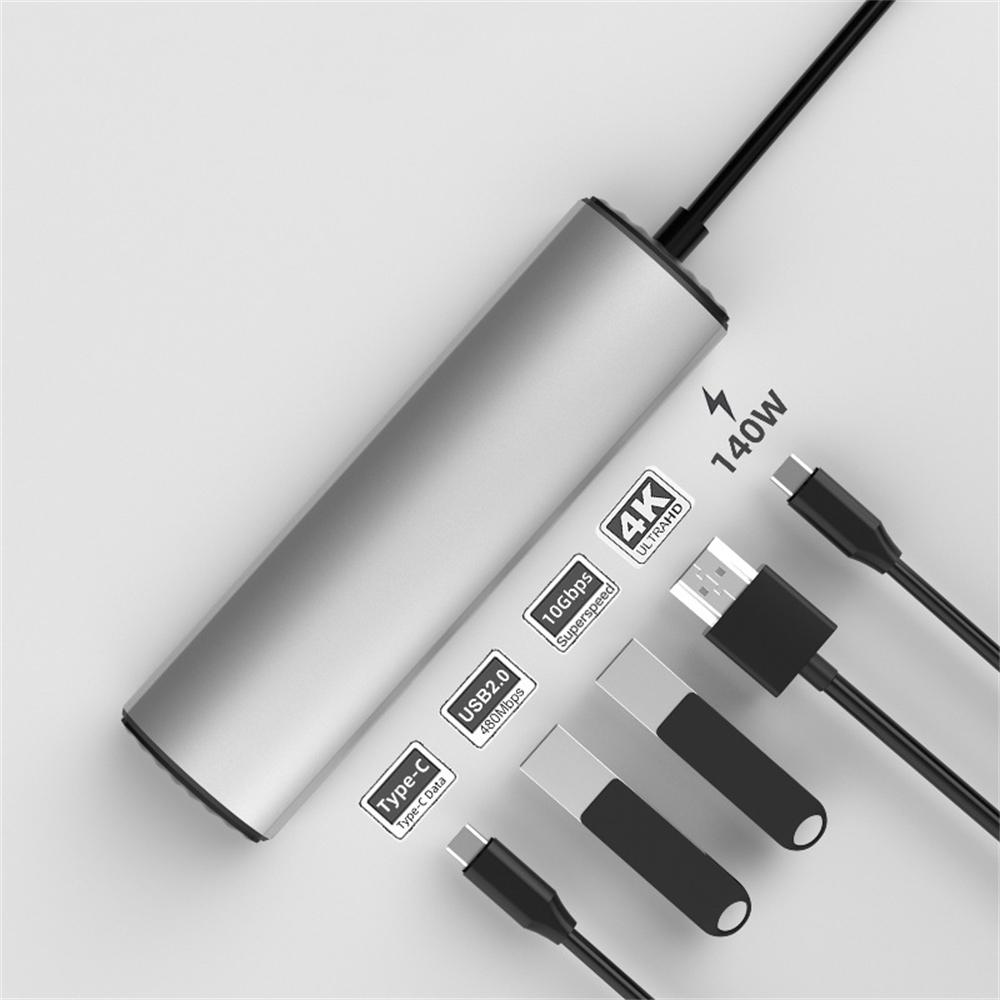 

FX-2310C 5-in-1 Data Transfer Type-C Hub with 4K 60Hz HD,USB-A/USB-C and PD 140W Charging Port As Shown A