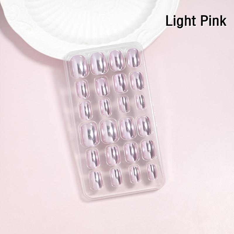 24 Piezas Espejo Cromado Uñas Infantiles Presionar Sobre Metálico Puntas de Uñas Postizas Pre-Pegadas Cortas Ovaladas Cobertura Completa Uñas Postizas Para Niñas Juguetes