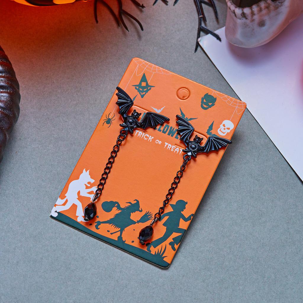 Boucles d'oreilles pendantes gothiques noires avec pompons en forme de chauve-souris pour femmes Cosplay Vampire Chauve-souris Punk Boucle d'oreille sombre Fête d'Halloween Bijoux effrayants Cadeau