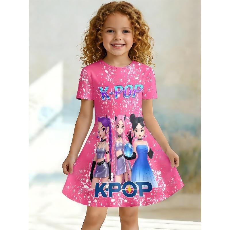 Swinging Dress for Young Children and Girls, Summer Short Sleeved Floral/animal Printed Casual Suitable for Birthday Parties