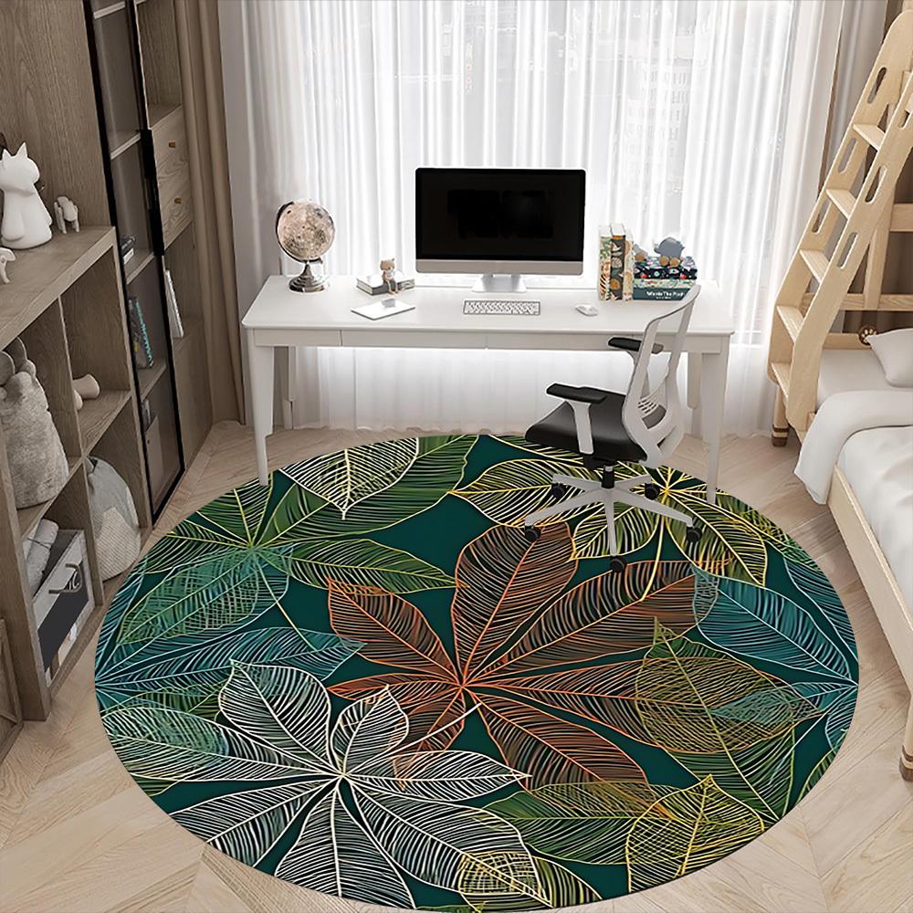 1pc Tropical Leaves Office Round Area Rug, Indoor Mat Suitable ForOffice, Under Office Chairs Bedroom Living Room Home Decor D010
