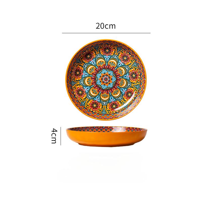 20cm Ceramic Plate Household Vintage Tableware Breakfast Plate Fruit Plate Deep Soup Plate