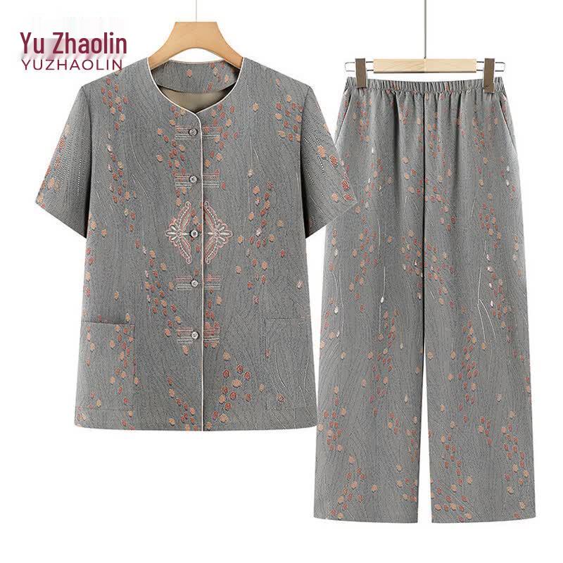 YUZHAOLIN Women s Chinese Style Summer Two-Piece Set 5XL