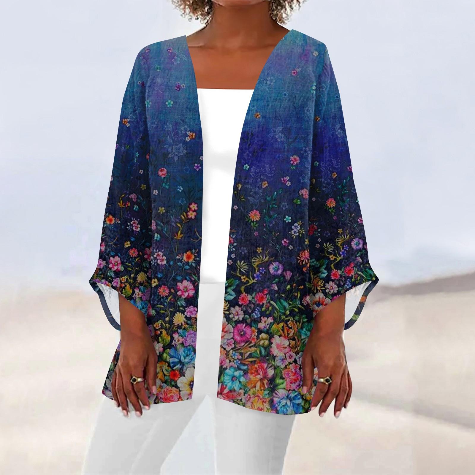 

Женская повседневная модная легкая куртка средней длины с принтом в стиле ретро, ​​кардиган XXXXXL тёмно-синий