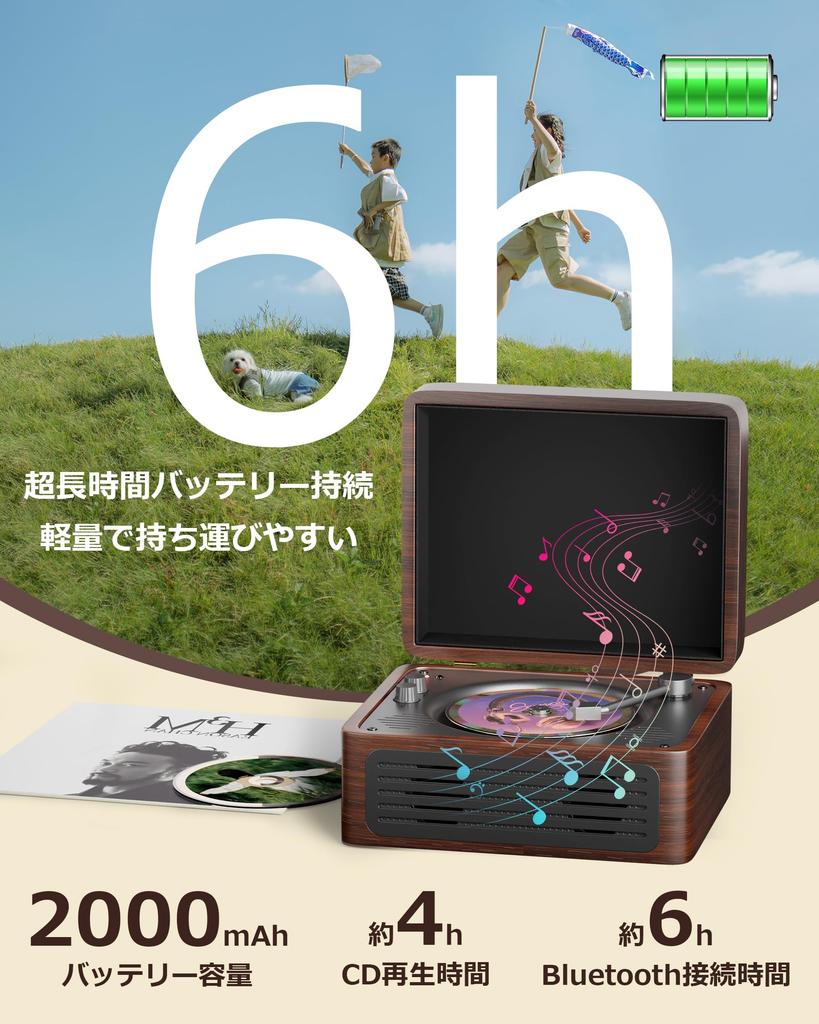 Portable CD Player with Desktop Retro Bluetooth Long Playtime USB Flash Drive Retro Record Player Remote Language Music Kids Japanese Instruction