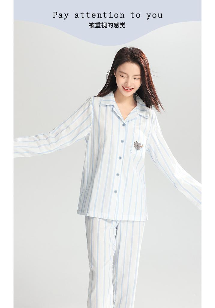 100% Cotton Spring and Autumn Four Seasons Collar Long Sleeve Long Pants Casual Basic Women's Home Clothes