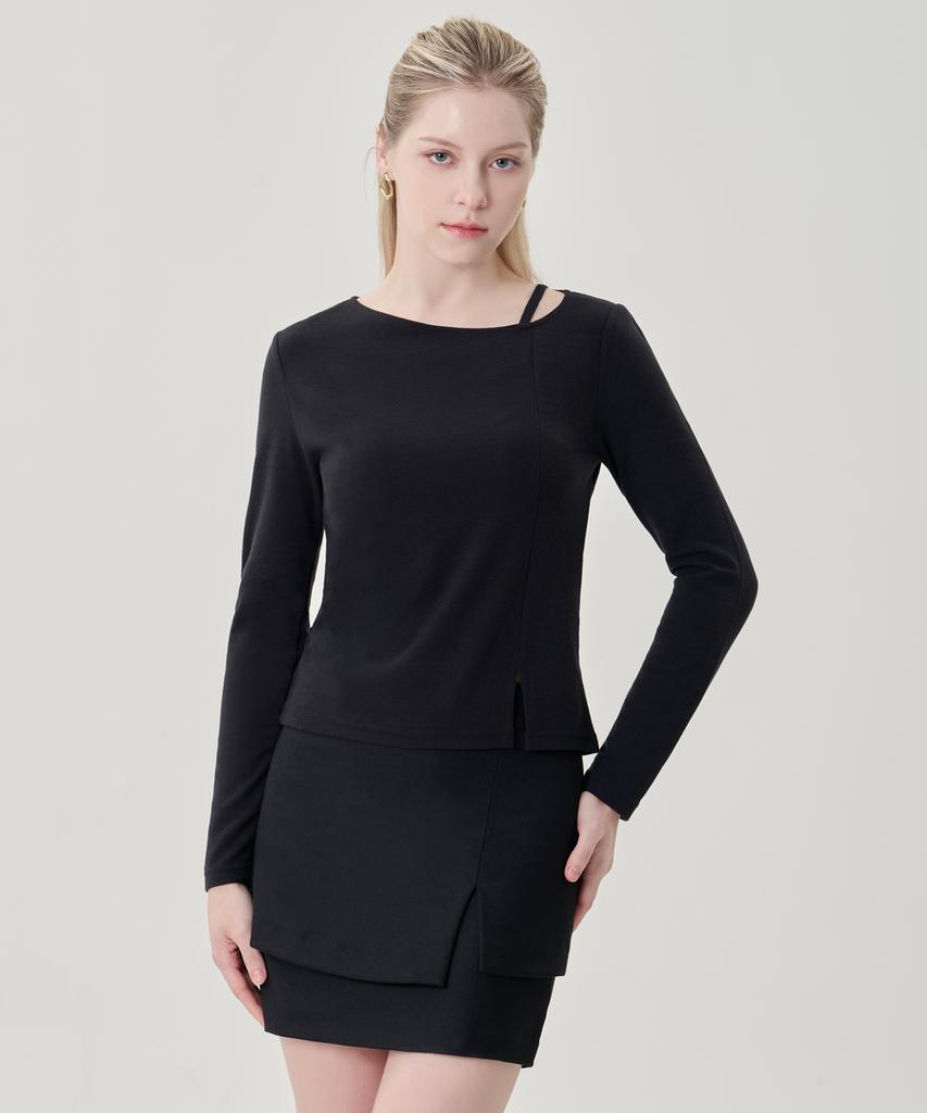 HYEYEONG KIM Asymmetrical Strap Fleece T-Shirt - Black