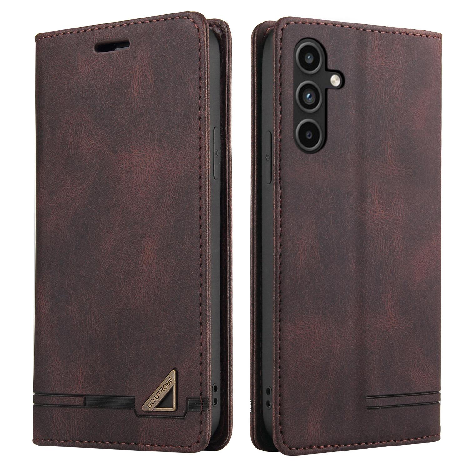

GQ.UTROBE 008 Series For Samsung Galaxy A15 4G Case Cell Phone RFID Blocking Leather Cover Coffee