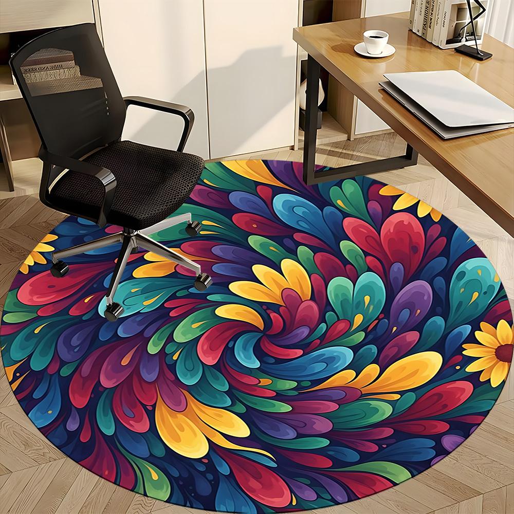 1pc Colorful Swirl Office Round Rug, Carpet for Office, Gaming, Lightweight Round Floor Mat Yy260205047