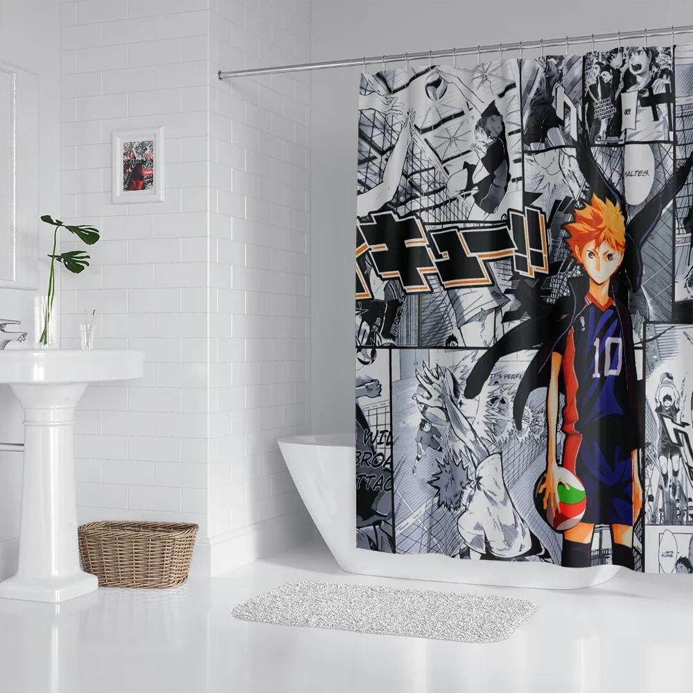 Anime Bathroom Shower Curtain With Hooks, Decorative Bathroom Curtains And Accessories Anime Curtain Decor