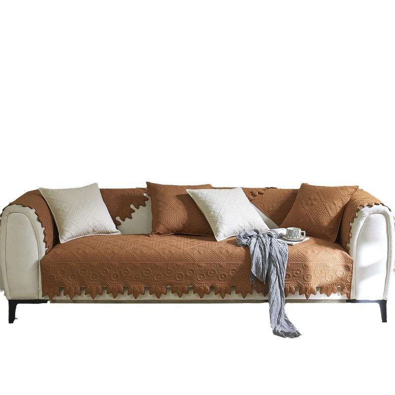 Wave Edge Quilting Embroidery Cotton Four-Season Universal Sofa Cushion Heavy High-End Living Room Non-Slip Sofa Cover Towel Cover