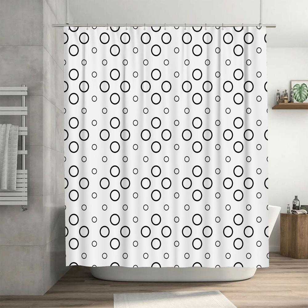 Schwarz-Weiß-Punkte Duschvorhang-Set Für Badezimmer-Dekoration Modernes Design Wasserdichtes Gewebe Mit Hakenöse Für Dusche Oder Whirlpool